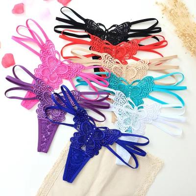 China Antibacterial hot women's underwear lace sexy women's underwear hollow thong lingerie transparent sexy panties for sale