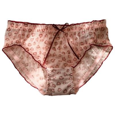 China Antibacterial Hot Leopard Printing Bow Sex Transperant Heart Shape Sexy Girls Women Lace Up Panties Underwear for sale