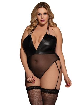 China High Quality Black Plus Size Leather Sheer Babydoll Plus Size Underwear PVC Sexy Lingerie for sale