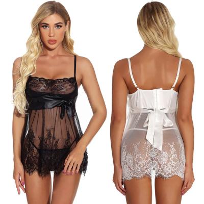 China Transparent Nightgowns Mesh Sheer Chemises Women QUICK DRY Sexy Lingerie Lace Eyelash Pajamas for sale