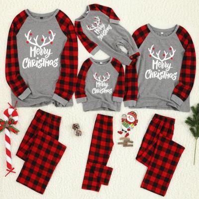 China 2020 New Family Print Plaid Letter Antler Sleepwear Onesie Baby Kids Clothing Set QUICK DRY Christmas Pajamas for sale