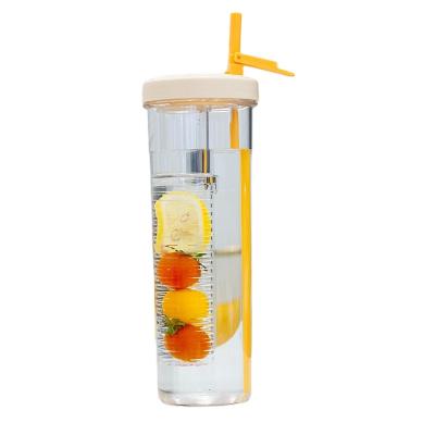 China 2022 Viable Hot Sale Amazon Colorful Fruit Infuser Plastic Water Bottle 800ml For Summer With Straw And Lid for sale