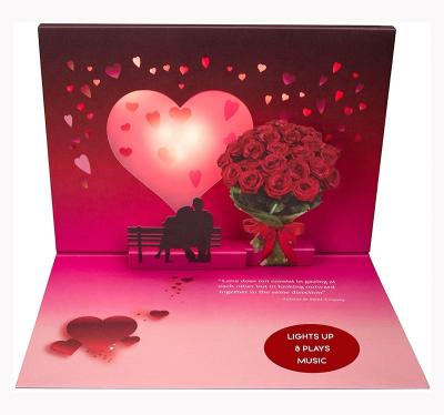 China USA Fashion 3D Rose Valentine's Day Gift Special Custom Music and Voice Invotion Greeting Card for sale