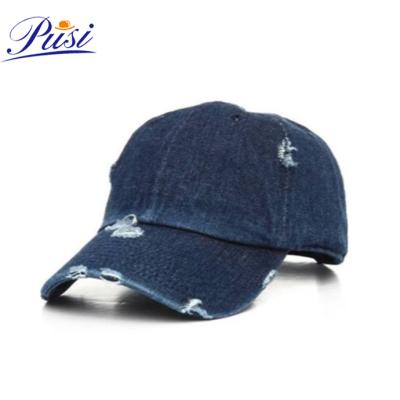 China COMMON Wholesale Custom Distressed White/Denim Embroidery Men Dad Hat Plain Baseball Cap for sale