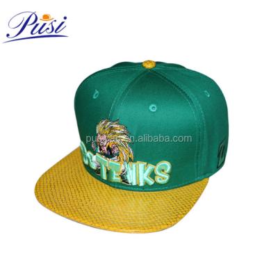 China Customized High Quality COMMON Cartoon Embroidery Snapback Hat With Snakeskin PU Leather Top Sun Visor for sale