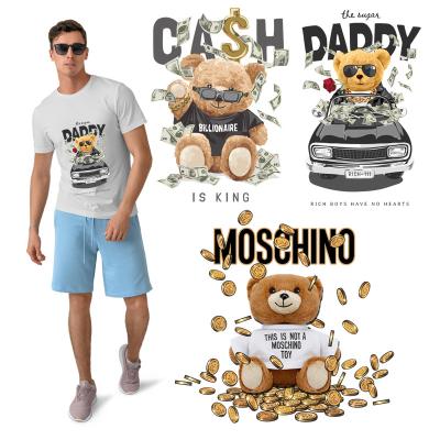 China Factory Customized Apparel Heat Transfer Washable Heat Transfer Bear Money Bear Money Bear Vinyl Sticker DTF Transfer Logo for sale