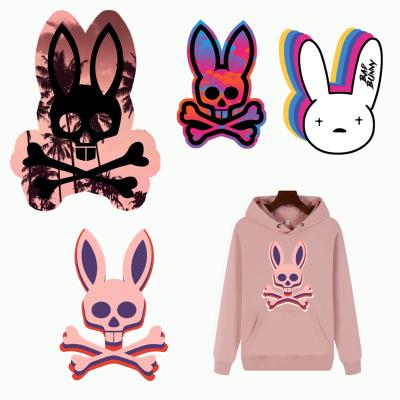 China Wholesale Custom High Quality Washable Plastisol Skull Rabbit Apparel Transfer Printing Sticker Heat Transfers For T-shirts Iron On for sale