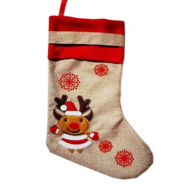 China Cozy Newcomer Decor Gift Party Bag Embroidered Christmas Fawn Candy Christmas Stocking Gift Bag for sale