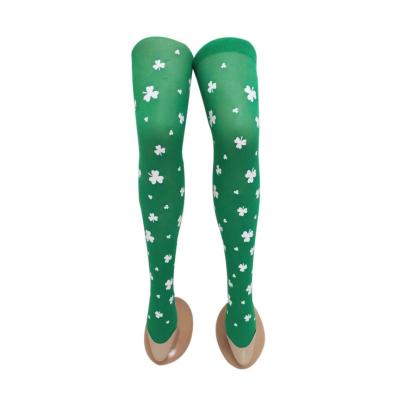 China Daytime Sporty Popular Irish Cotton Hoops Jacquard Decoration Green Clover Party Stockings for sale