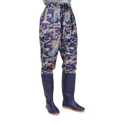 China Fashion Trend Navy Bue Waist Nylon Wader Fishing and Shoes PVC Tarpaulin Agriculture Fishing Boots Farmer Boots Trousers for sale