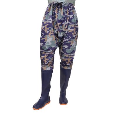 China Fashion Trend Navy Bue Waist Nylon Wader Fishing and Shoes PVC Tarpaulin Agriculture Fishing Boots Farmer Boots Trousers for sale