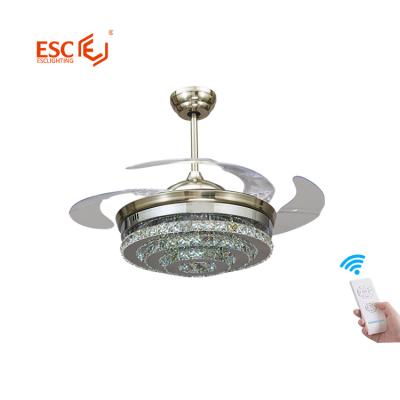 China AC 220v Modern Luxury Decorative 3 Gear Cool White Crystal Ceiling Light 6000k With Fan And Remote for sale