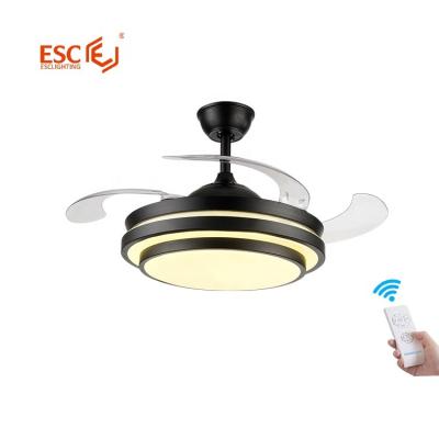 China Simple Design Modern Retractable Fan Light Indoor Bladeless Ceiling Fan With Led Light And Remote for sale