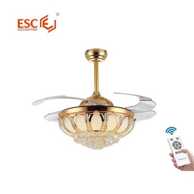 China Modern luxury crystal wall control fan K9 remote control 5 speed bldc ceiling fan with light for sale