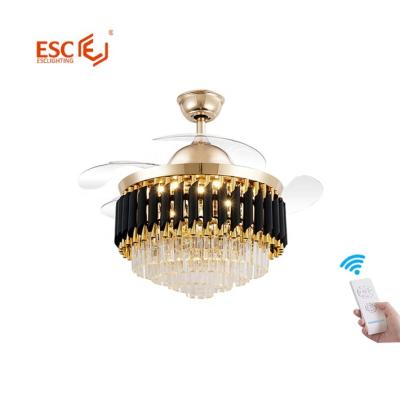 China AC Modern Indoor Decorative Pure Copper Motor Foldable Blades Invisible Led Ceiling Light With Fan for sale