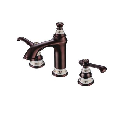 China Metered Faucets Double Handle Oil Rubbed Bronze Hot And Cold Water Basin Faucet For Bathroom for sale