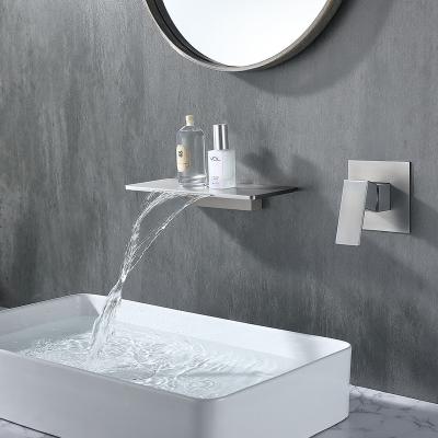 China Metered Faucets Hidden Wall Mounted Waterfall Cold And Hot Water Mixer Tap Bathroom Taps Basin Mixer for sale