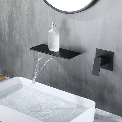 China Metered Faucets Wholesale Custom Matte Black Wall Mounted Concealed Waterfall Basin Faucet Mixer for sale