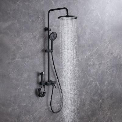 China Without Slide Bar Wholesale Customized 4 Functions Bathroom Shower Set Matte Black Wall Mounted Rainfall Shower Faucets for sale