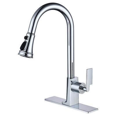 China Sense Faucets High Quality European Style Pull Down Kitchen Triple Function Copper Faucet for sale