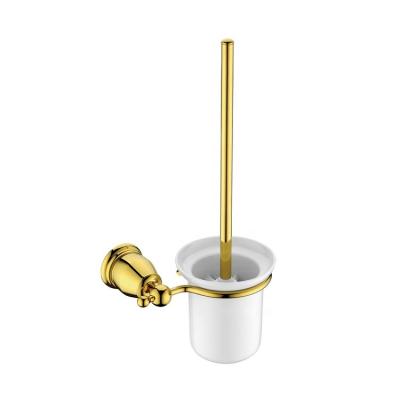 China Viable Unique Design Wall Mount Toilet Brush Holder Gold Plated Bathroom Accessories for sale