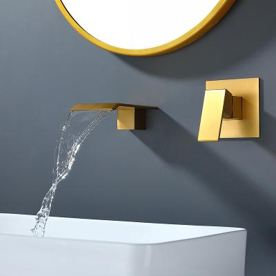 China New Design Metered Faucets Concealed Wall Mounted Basin Mixer Tap Gold Waterfall Basin Faucet for sale