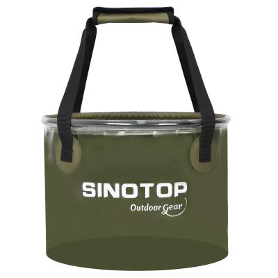 China Portable Collapsible Folding Water Fishing Container Bucket For Boating Custom PVC Tarpaulin Clear Logo Different Size 500D Waterproof for sale