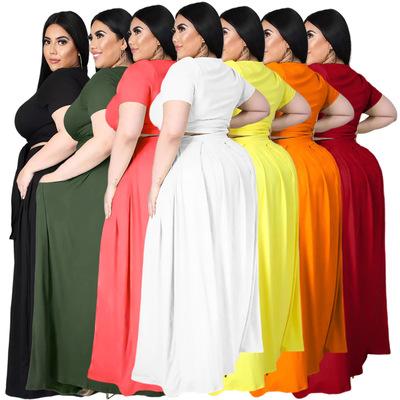 China XL-5XL QUICK DRY 2022 summer crop tops with long dress plus size two pieces of women's clothing set for sale