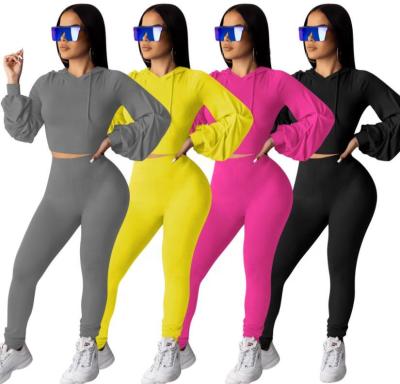 China Plus Size Women's Clothing Sets Fashion Long Sleeve Bubble Autumn Crop Top Casual Winter Women's Two-Piece Clothing For Women Sports Wear for sale