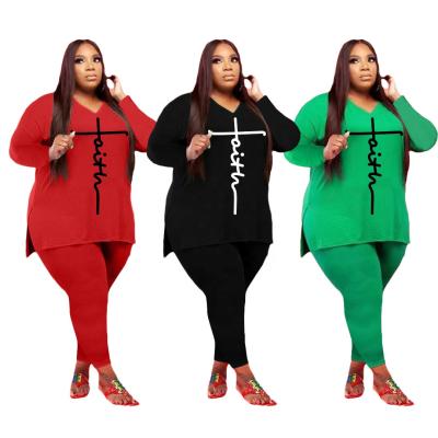 China NEW Drop Fashion 5xl Wholesale Hot Selling Viable Faith Outfits Oversized 2 Piece T-shirt And Pencil Pants Set Plus Size Women Clothing for sale