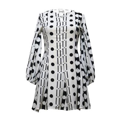 China Autumn New Style Puff Sleeve Anti-Static Polka Dot High Waist Slimming Plus Size Polka Dot Skirt Casual Dress Women A Line for sale