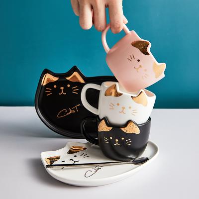 China Viable Wholesale Latest Design Lovely Cat Shaped Brunch Porcelain Espresso Coffee Cup With Saucer for sale