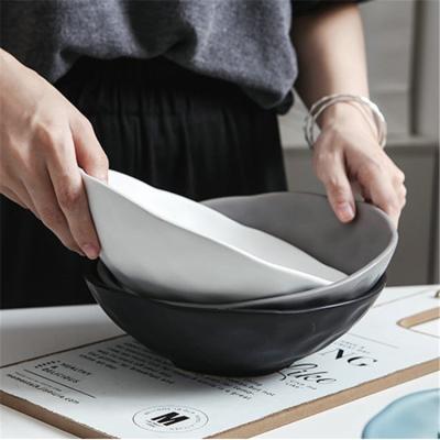 China Irregular Shape Viable Matte Luster Tableware Style Cheap Ceramic Noodle Pasta Salad Bowl for sale