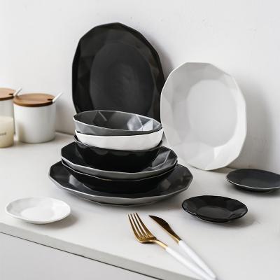 China Nordic Irregular Gray Rhombus Dish Viable Style Ceramic Dinnerware Dinnerware Set For Restaurant for sale