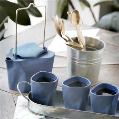 China Viable European Unique Blue Afternoon Tea Set Hotel Style Ceramic Coffee Tea Cup Sets for sale