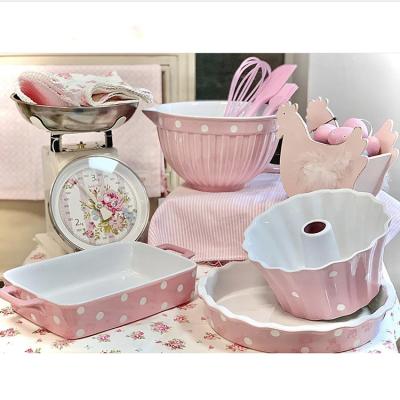 China Sustainable Style Kitchenware Pink Ceramic Europe Cheese Molds Set With Handles for sale