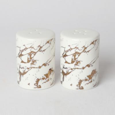 China Sustainable Ceramic Salt And Pepper Shaker With Marble Design For Kitchen Used for sale