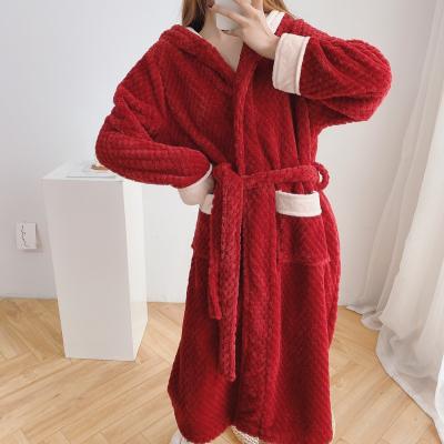 China Custom Hooded Long Robe Sherpa Fleece Bathrobe Thermal Luxury Coat Robe Long Robe For Women for sale