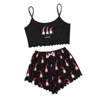 China High Quality QUICK DRY Custom Women's Graphic Printed Christmas Two Piece Fashion Cami Tank And Shorts Set For Ladies for sale