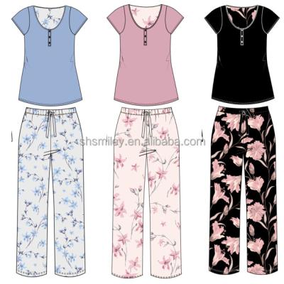 China SMILEY Wholesales Custom New Design Women's 2pcs Summer Cotton SS Breathable Shirt And Shorts Printed Pajamas Sets for sale