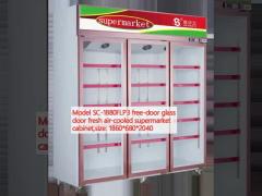 Model SC-1880FLP3 free-door glass door fresh air-cooled supermarket cabinet,size: 1860*680*2040