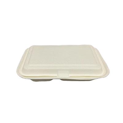 China Custom Microwavable Biodegradable Bagasse Food Bowl Disposable Microwave Oil Proof Flip Lid 2 Compartment Food Container for sale