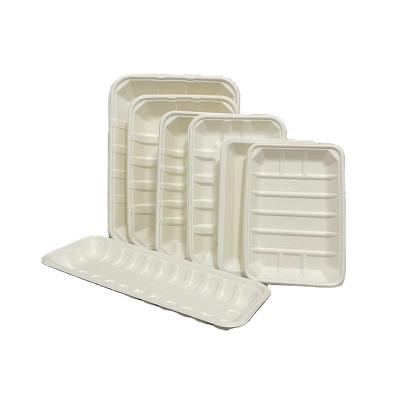 China Disposable Bagasse Bagasse Supermarket Biodegradable Vegetable Fruit Frozen Meat Food Packaging Trays for sale