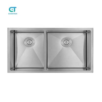 China Without Faucet Stainless Steel Double Bowl 60/40 Custom Handmade Undermount Kitchen Sink for sale