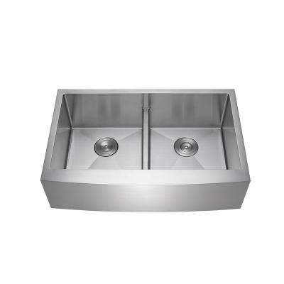 China Without Faucet Rectangle Square Sinks Farmhouse Sink Stainless Steel Double Bowl Handmade Apron Front Undermount Kitchen Sink for sale