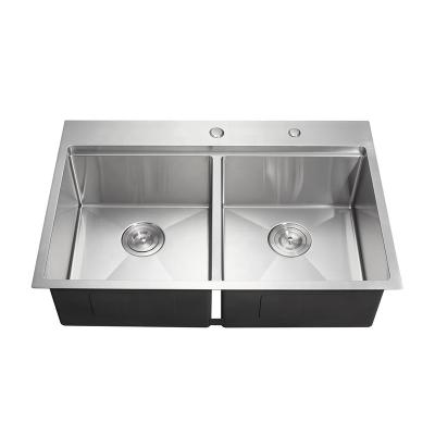 China Drop-In Ledge Stainless Steel Drop-In Drop-In Workstation Sinks Faucet Double Bowl Kitchen Sink 33 Inch With Accessories for sale