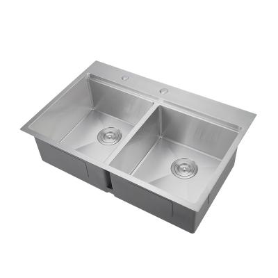 China Without Faucet R5 Corner Radius Double Bowl 304 Stainless Steel Topmount Easy Clean Handmade Kitchen Sink With Faucet Hole for sale