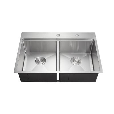 China Without Faucet 33 Inch x22 Inch Black Stainless Steel Basin Kitchen Sink Topmount Matte Black Double Bowl Kitchen Sink for sale