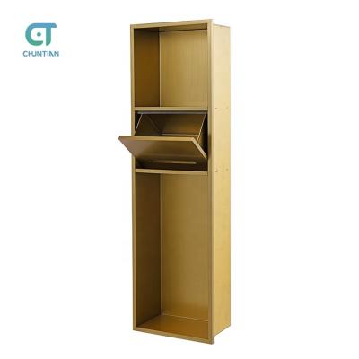 China Modern In Three Layers Stainless Steel Bathroom Shower Wall Niche Recessed Gold Color With Drawer And Light for sale