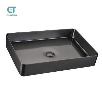 China Easy Clean Rectangular Wash Basin Square Round Stainless Steel Gold Black Wash Basin Above Counter Topmount Hotel Restaurant Washroom Home Sink for sale